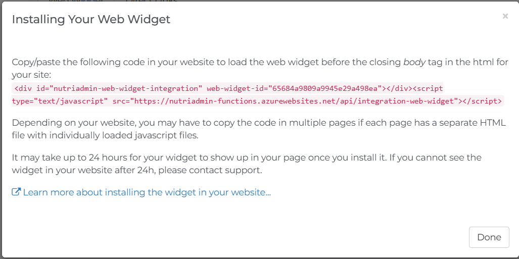 copy code for web widget