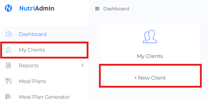 my clients or plus new clients in dashboard