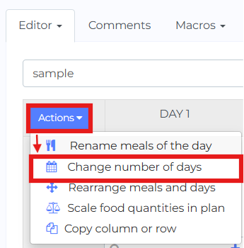 actions then change number of days