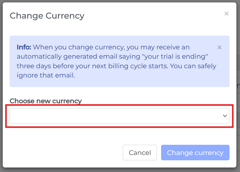 choose new currency dropdown