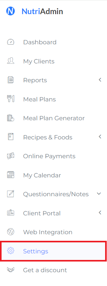 settings on side bar