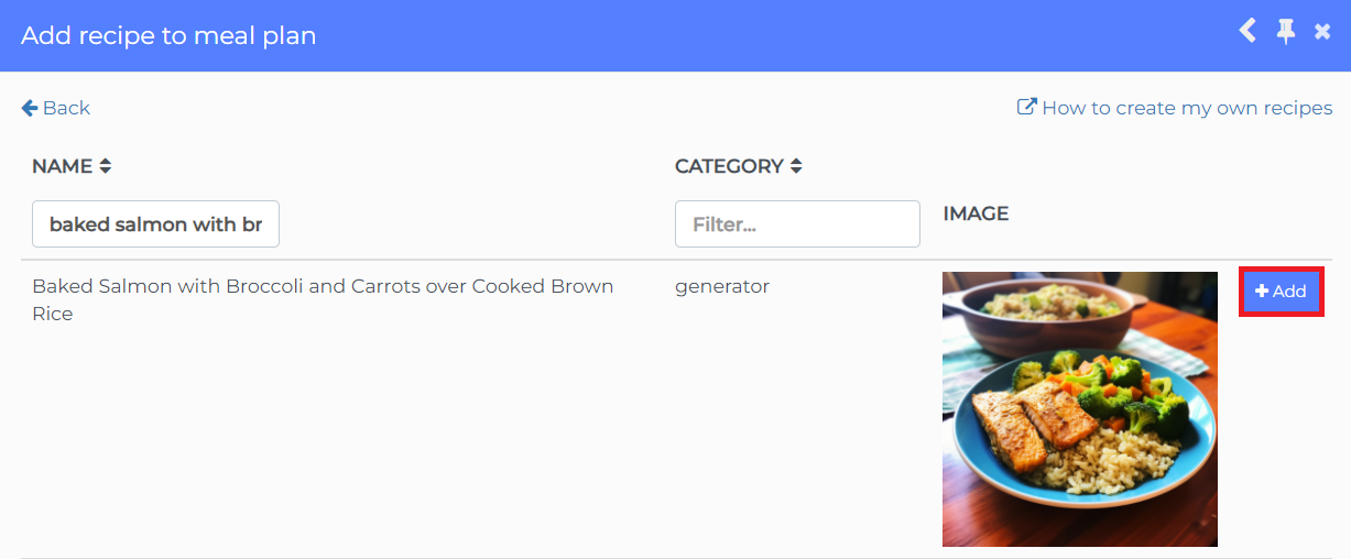 find your generated recipe then click add