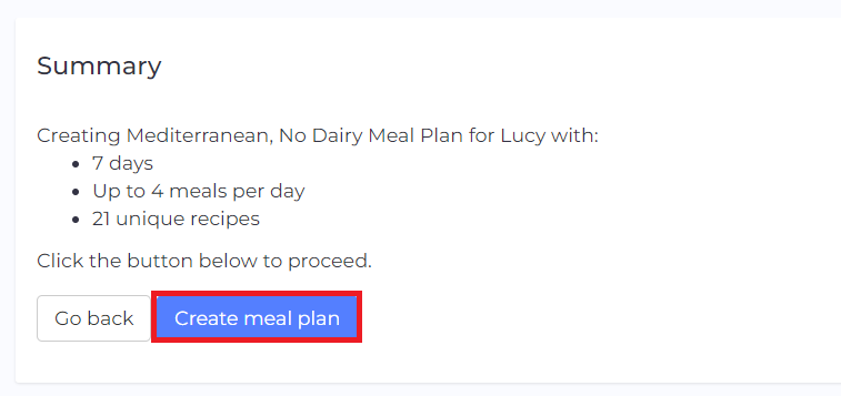 create meal plan