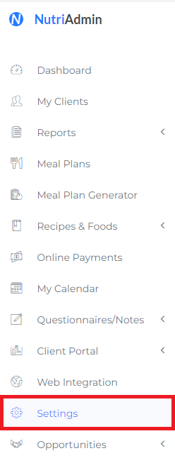 settings on side menu