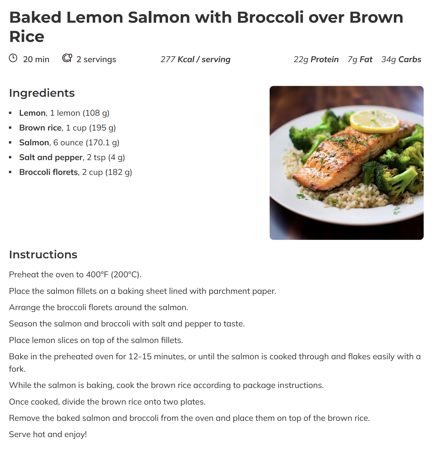 recipe sample baked lemon salmon with broccoli over brown rice