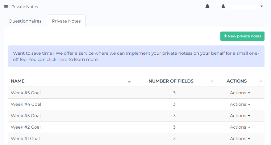 Sample Private Notes for Weekly Goals