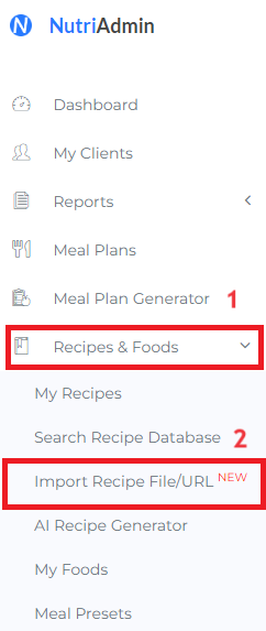 import recipe from file tab