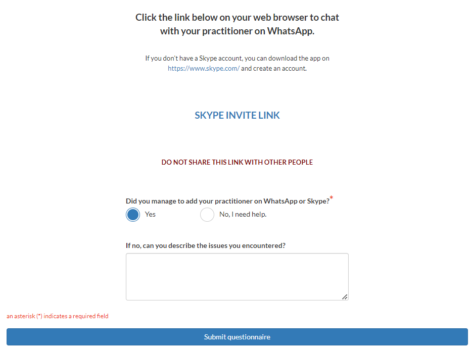 skype invite link questionnaire