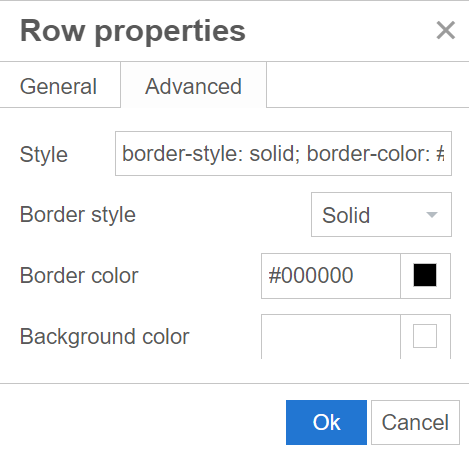 row properties border style and color