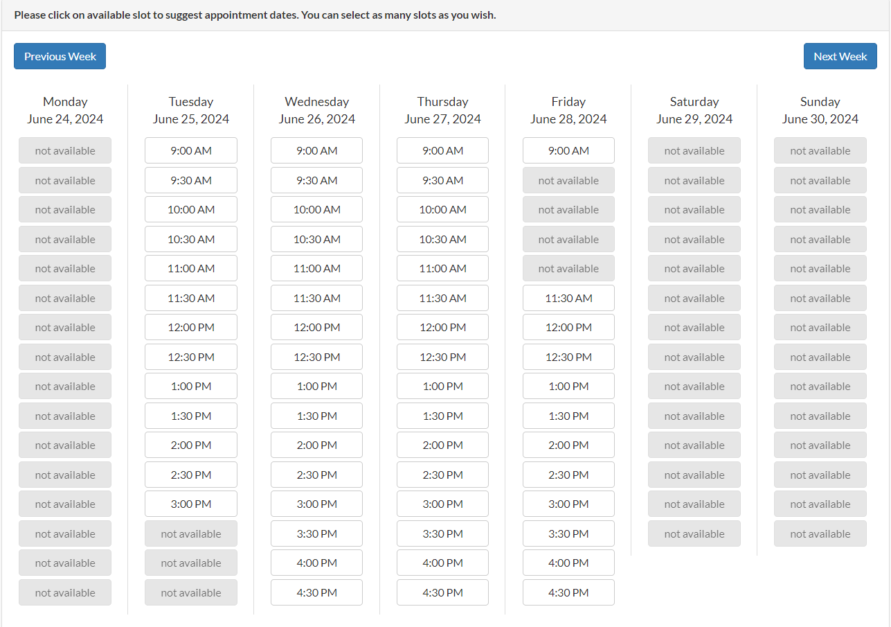 sample available schedule