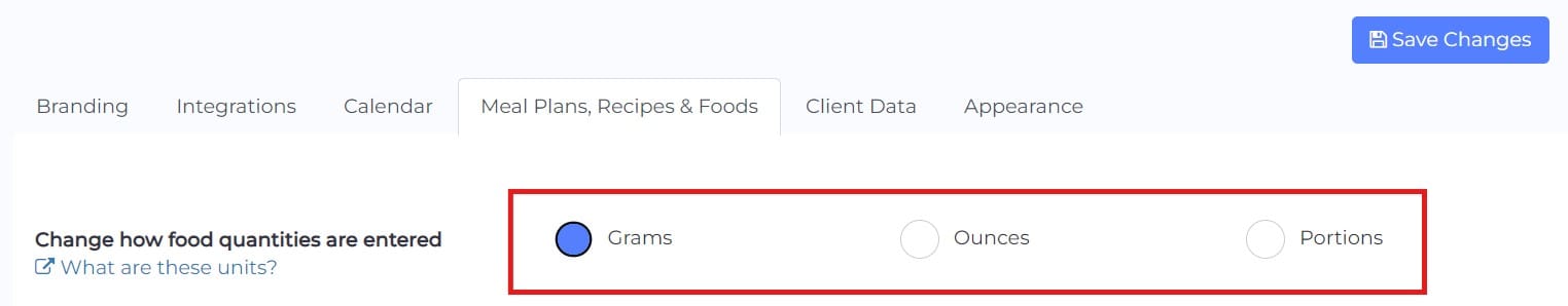 food quantities options