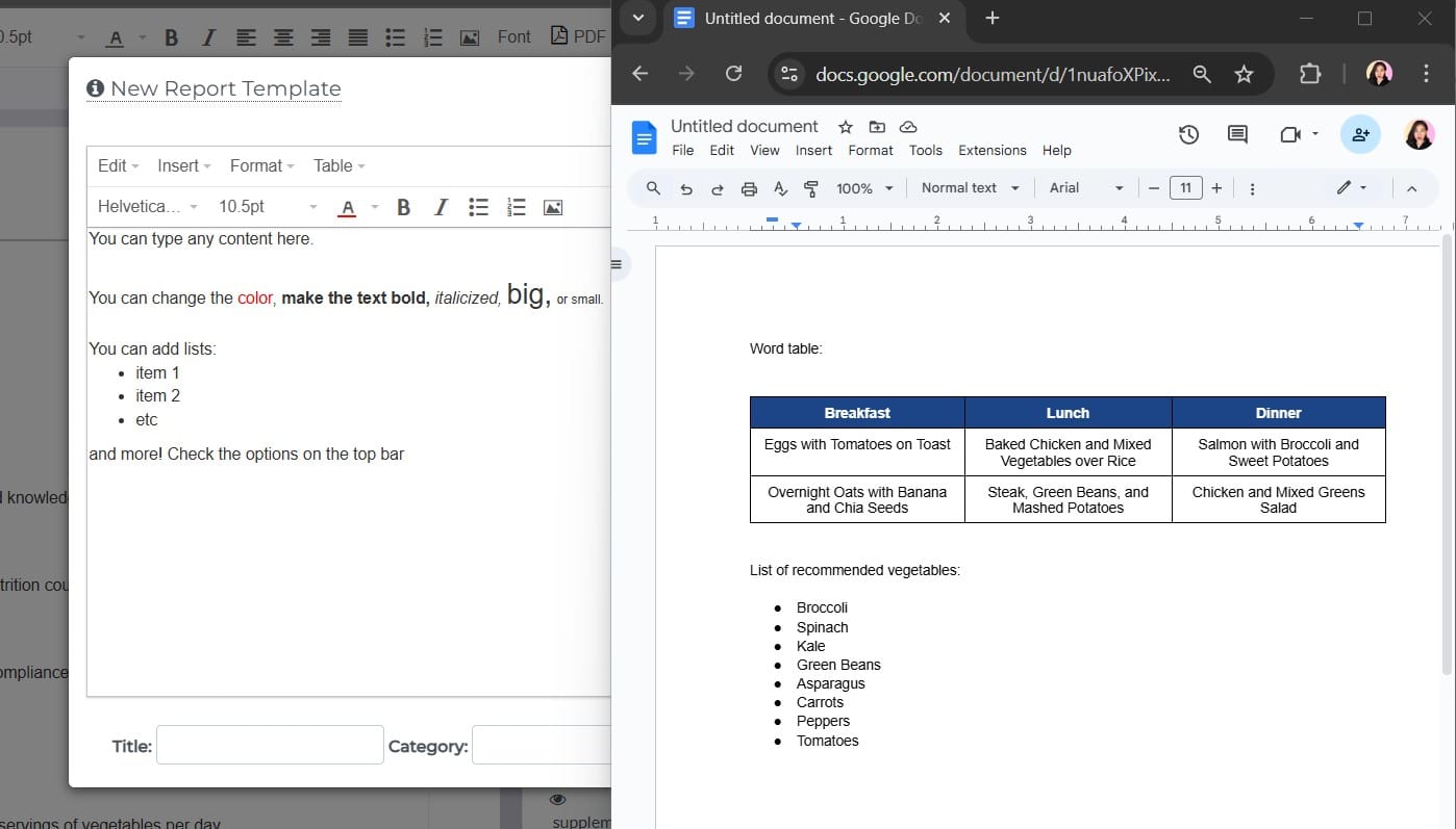 google doc for report template