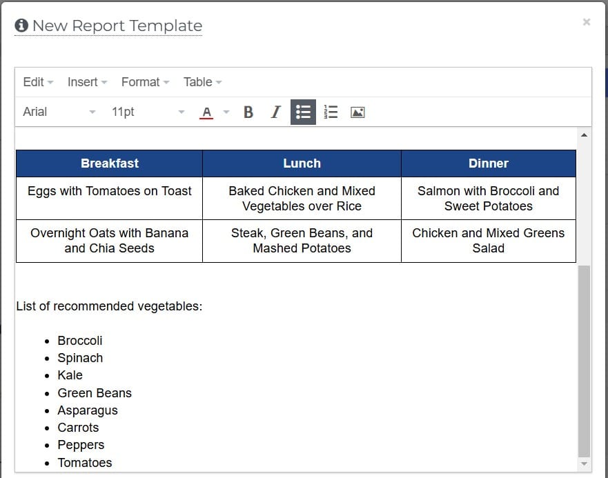 copied to report template from google docs