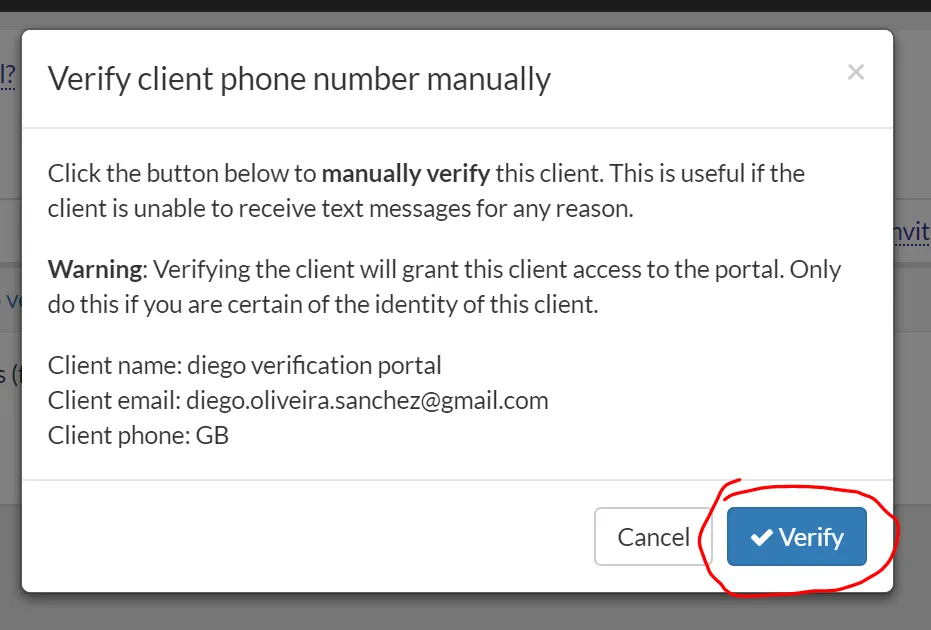 client verified manually