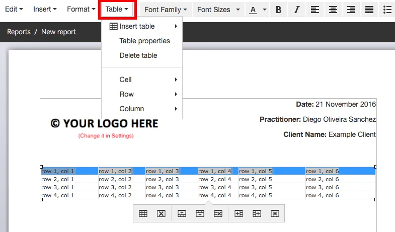 Adding & Editing Tables in NutriAdmin Reports