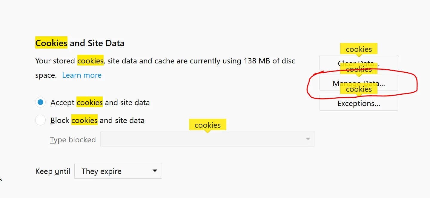 manage cookies button