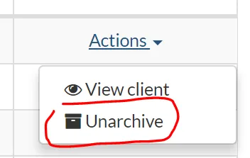 unarchive button dropdown