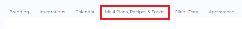 Meal plans recipes foods tab
