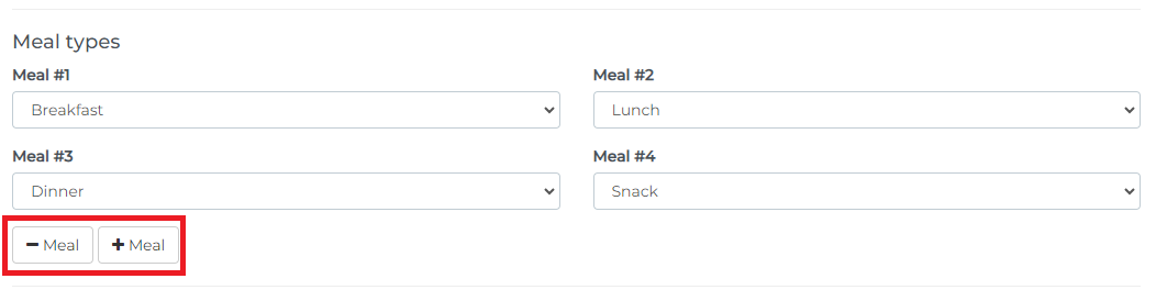 add or remove meal types