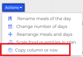 copy column or row buton