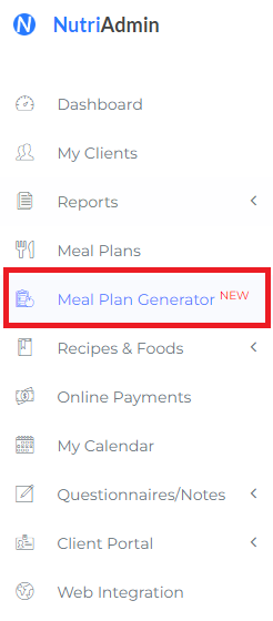 meal plan generator tab