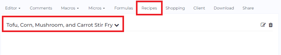 recipes tab showing added recipe