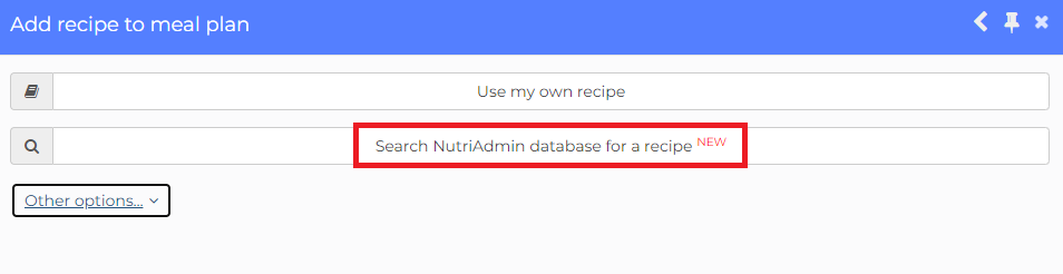 search NutriAdmin database for a recipe