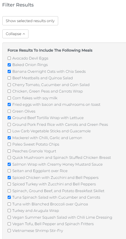 select meals you want to include