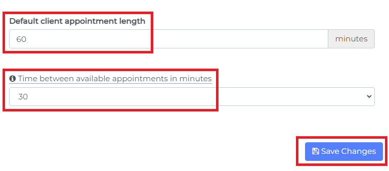 set appointment length and intervals then save changes
